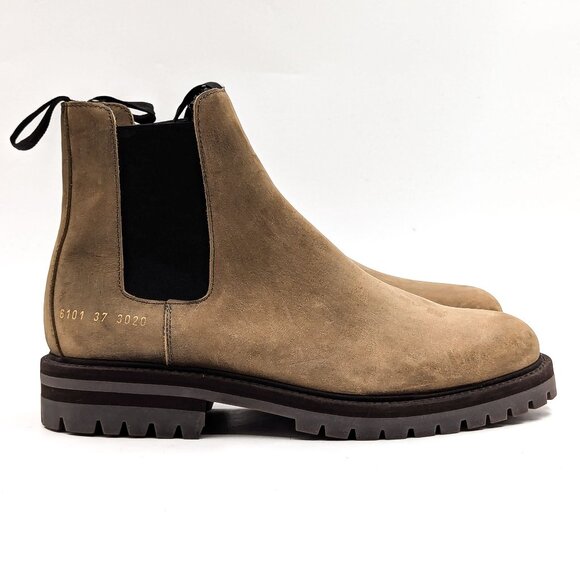 Common Projects Women Beige Nubuck Chelsea Tab Lug Boots size 7US EUR37 - Picture 9 of 10